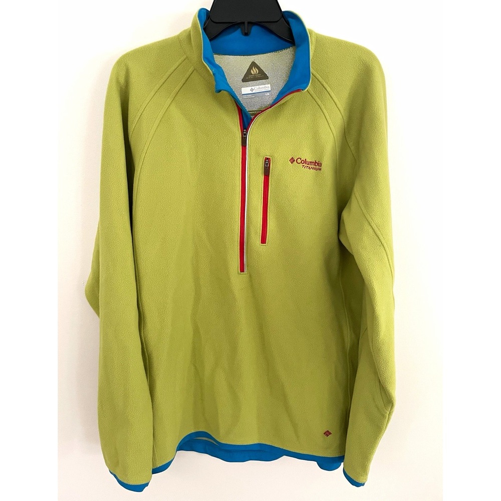 Columbia Titanium Omni Heat Fleece Pullover Half Zip Green Blue Mens Large L